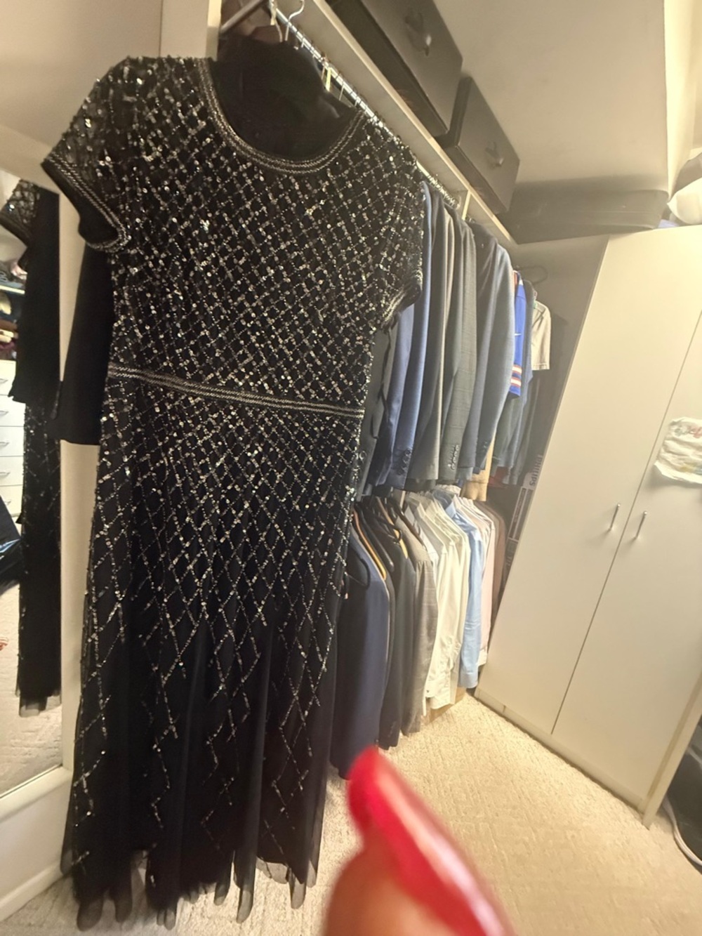 Adrianna Papell Black Beaded Midi Dress